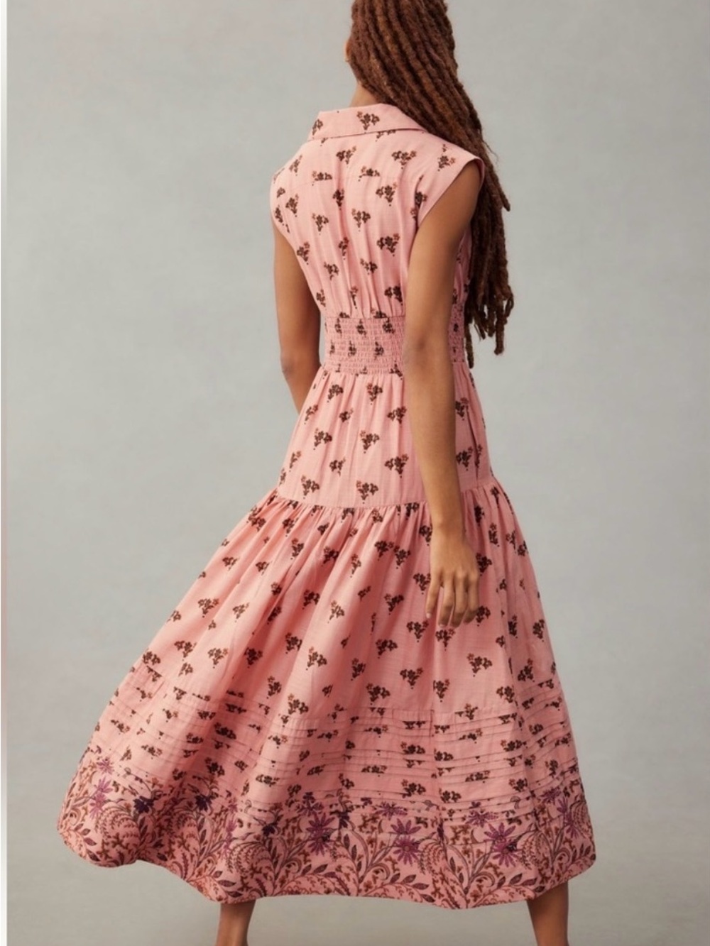 Anthropologie. Sleeveless Pink Floral Button-Front Maxi Dress - Picture 5 of 5